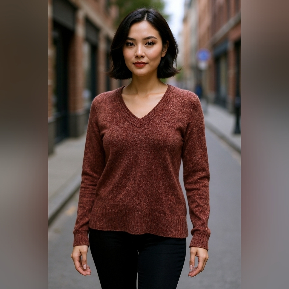 🫶Cozy V-Neck Marled Knit Women's Sweater in Rust